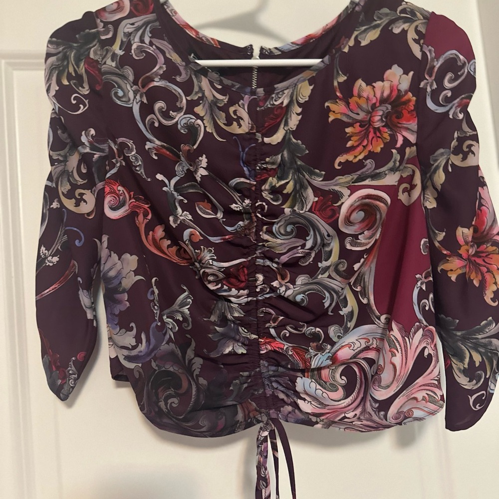 bebe Multicolor Floral Ruched Blouse